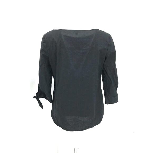 Talbots Women's 3/4 Tie Sleeve Popover Top Tunic Size XS Solid Black 100% Cotton - Picture 5 of 8